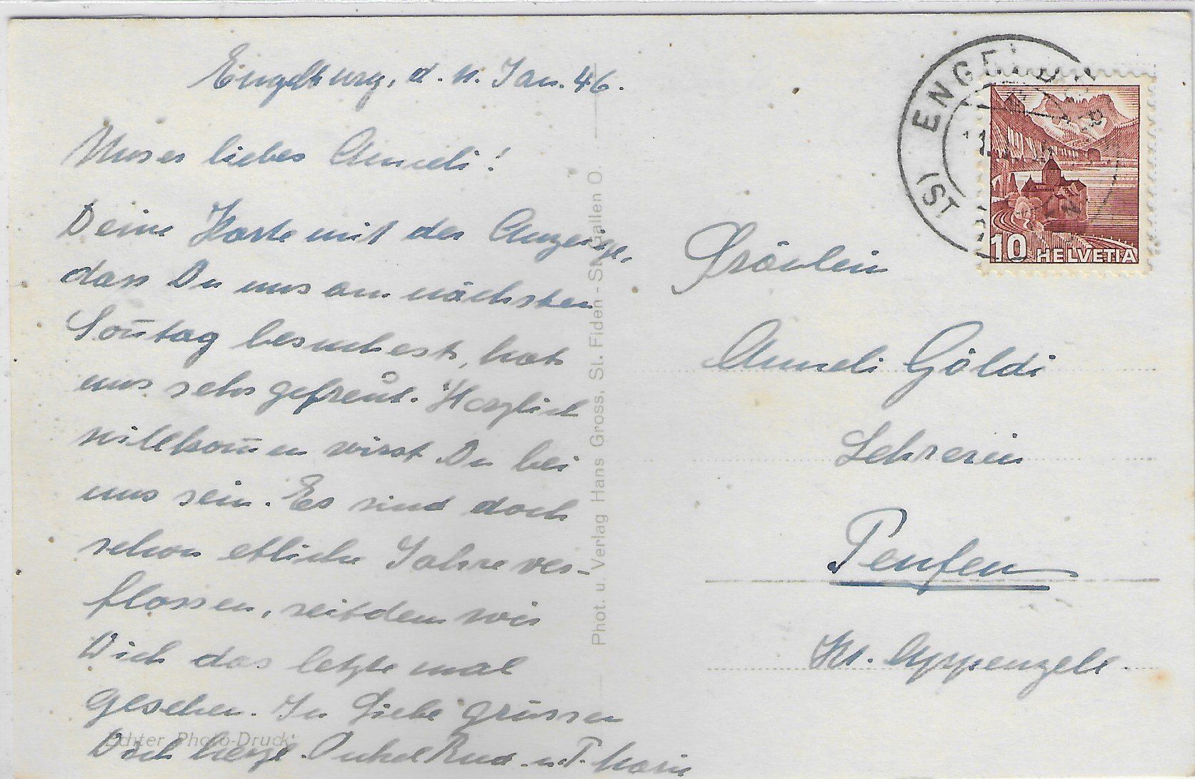 Cartoline postali: Engelburg bei St. Gallen mit Tannenberg – Usato da Ettingen venduto da Kartenplanet 1