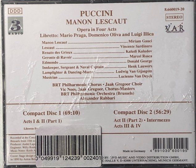 CD: Puccini - Manon Lescaut (Rahbari) – Nuovo e nell'imballaggio originale da Grüningen venduto da azulblanco 1