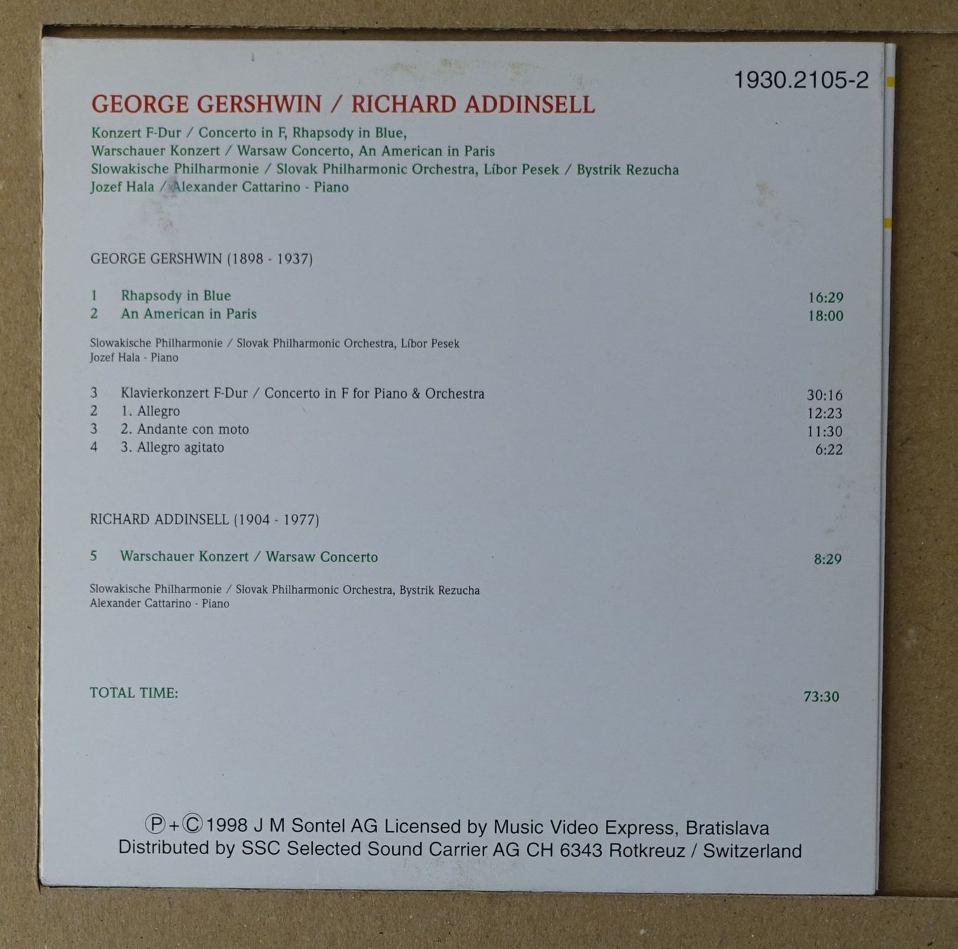 CDs: George Gershwin / Richard Addinsell - F24 – Gebraucht aus Sessa von fraenklishop 1