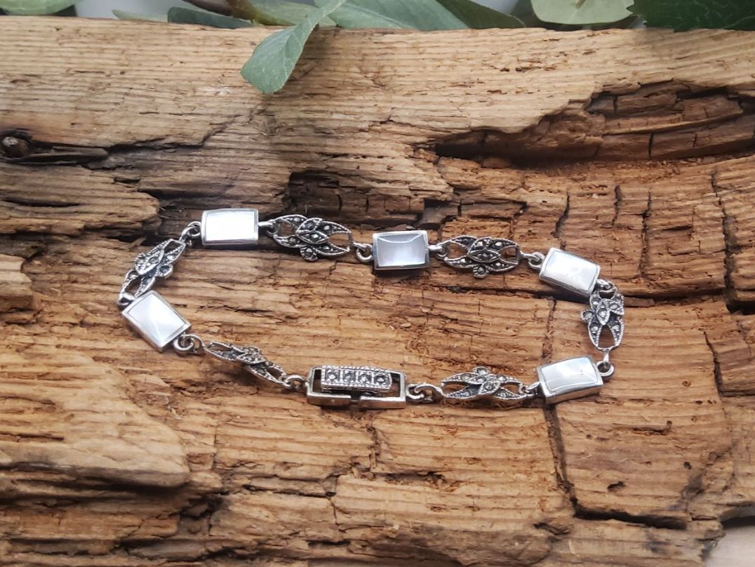 Bracciali & Braccialetti: Vintage Armband in Silber mit Perlmutt – Usato da Luzern venduto da S.Kern01 3