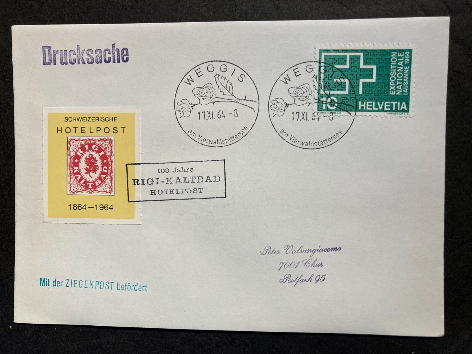 Tutti i francobolli: Schweiz 1964 Weggis 100 J. Hotelpost Vignette Ziegenpost E g – Usato da Liestal venduto da schnueps