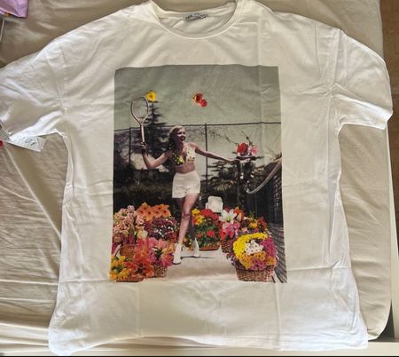 T-shirt Zara femme blanc imprimé taille M neuf