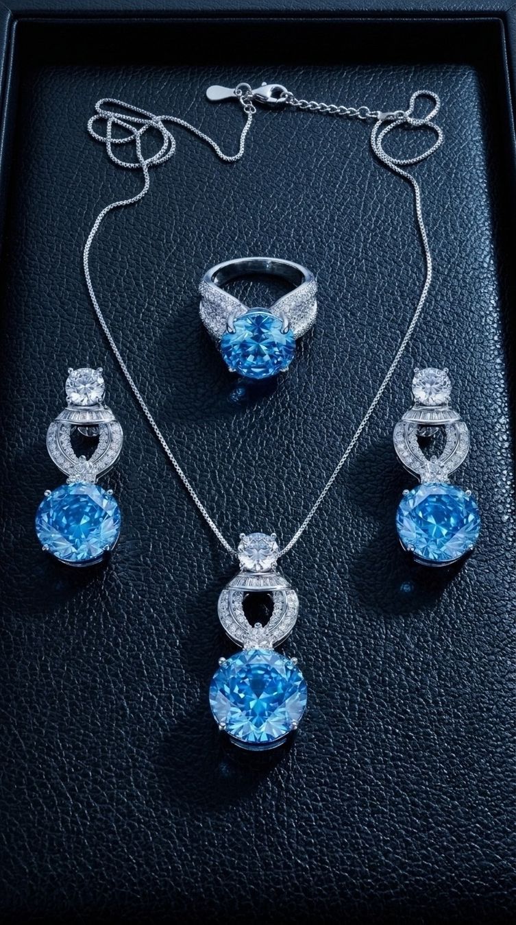 Sonstiger Schmuck: Parure Zircons Bleu Azur – Neu und originalverpackt aus St-Maurice von Sandrinette123