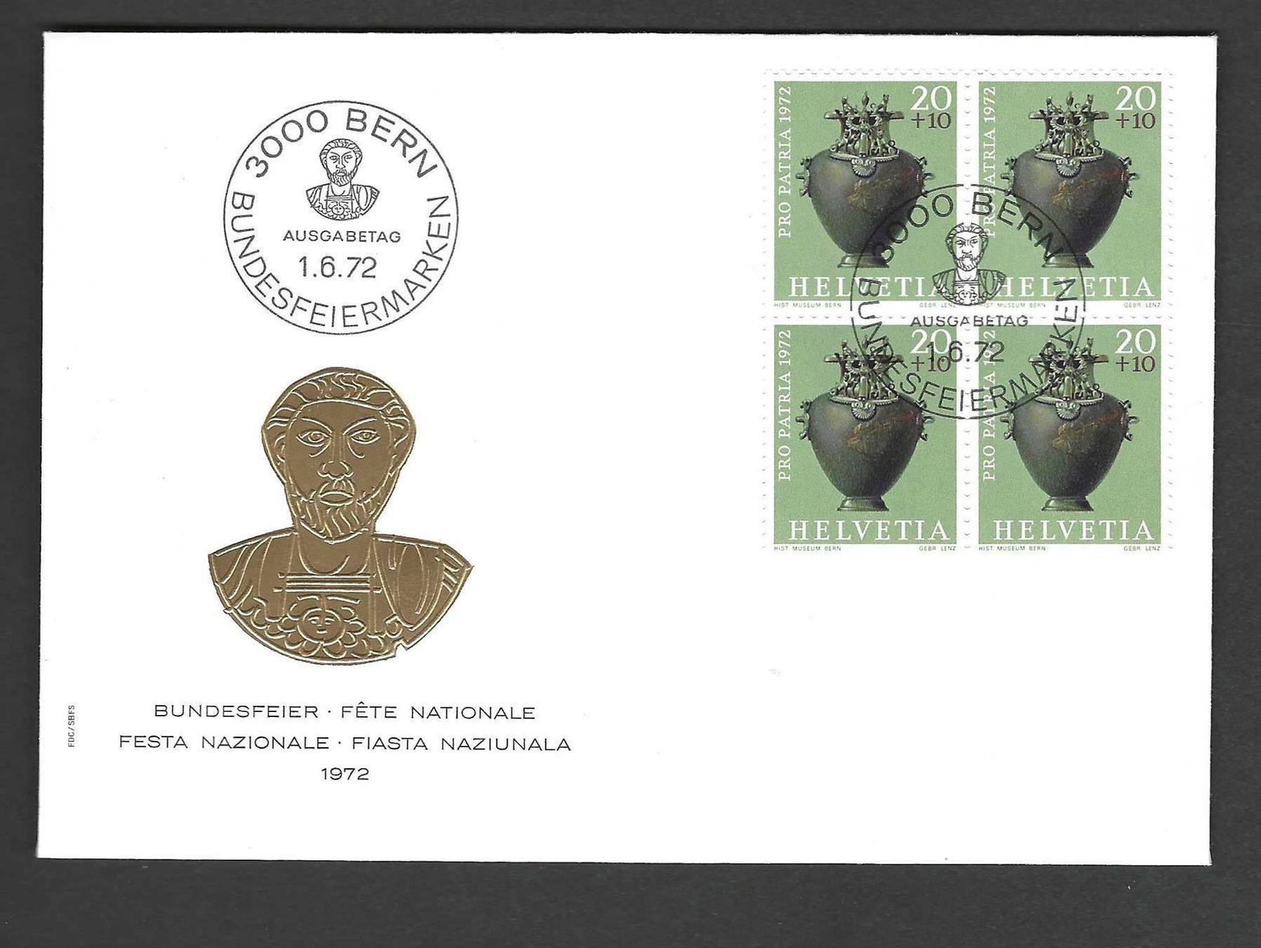 Alle Briefmarken: CH FDC Pro Patria  Viereblock 1972 – Neu und originalverpackt aus Koblenz von Markenhimmel