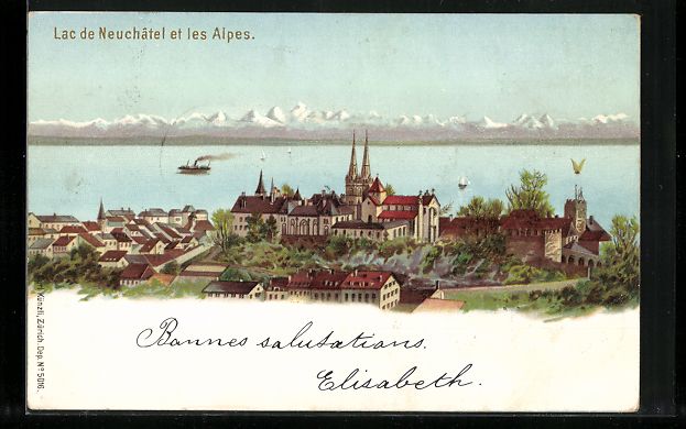Cartoline postali: Neuchâtel, Lac de Neuchâtel et les Alp – Usato da Berlin venduto da bartko-reher