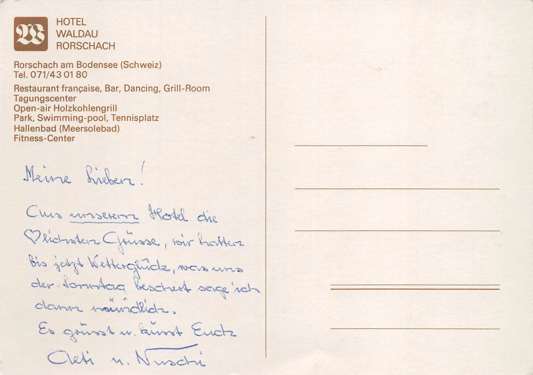 Ansichtskarten: Rorschach, Hotel Waldau – Gebraucht aus Ottikon b.Kemptth. von Neptun1974 1