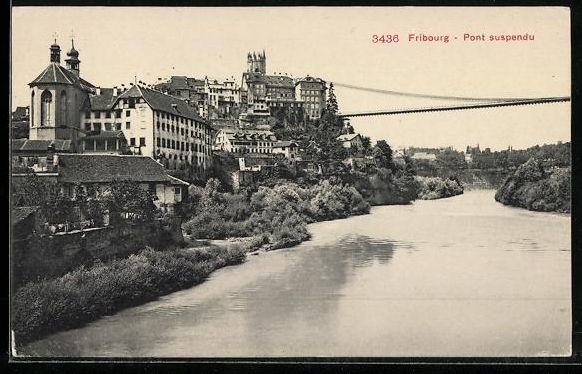 Cartoline postali: AK Fribourg, Pont suspendu – Usato da Berlin venduto da bartko-reher