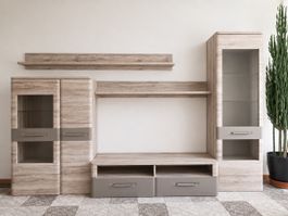 Wohnwand, helles beige, Holzoptik