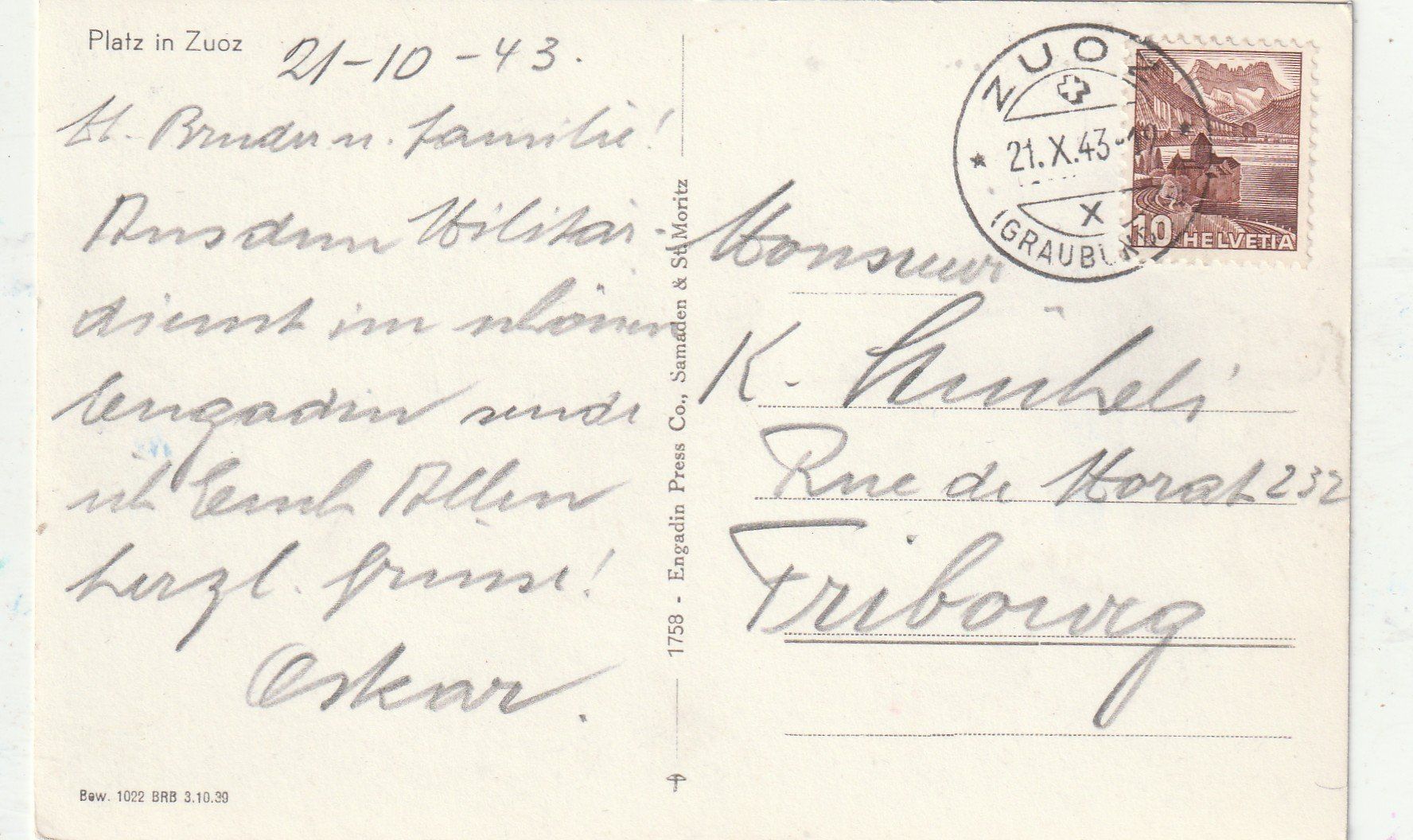 Cartes postales: Zuoz  Dorfplatz – D'occasion à Lumbrein par made02 1