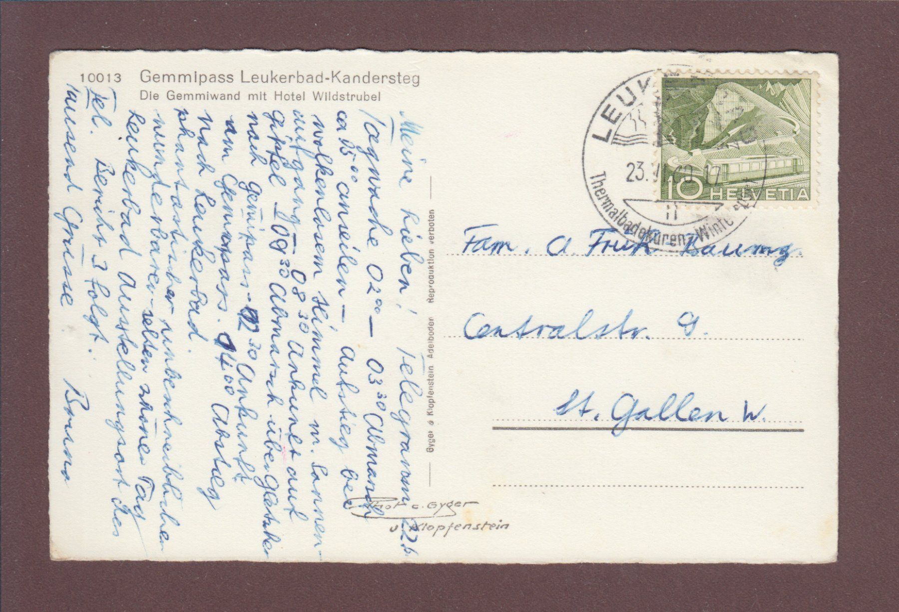 Cartoline postali: GEMMIPASS Leukerbad - Kandersteg - 1960 – Usato da Pully venduto da nicecards 1