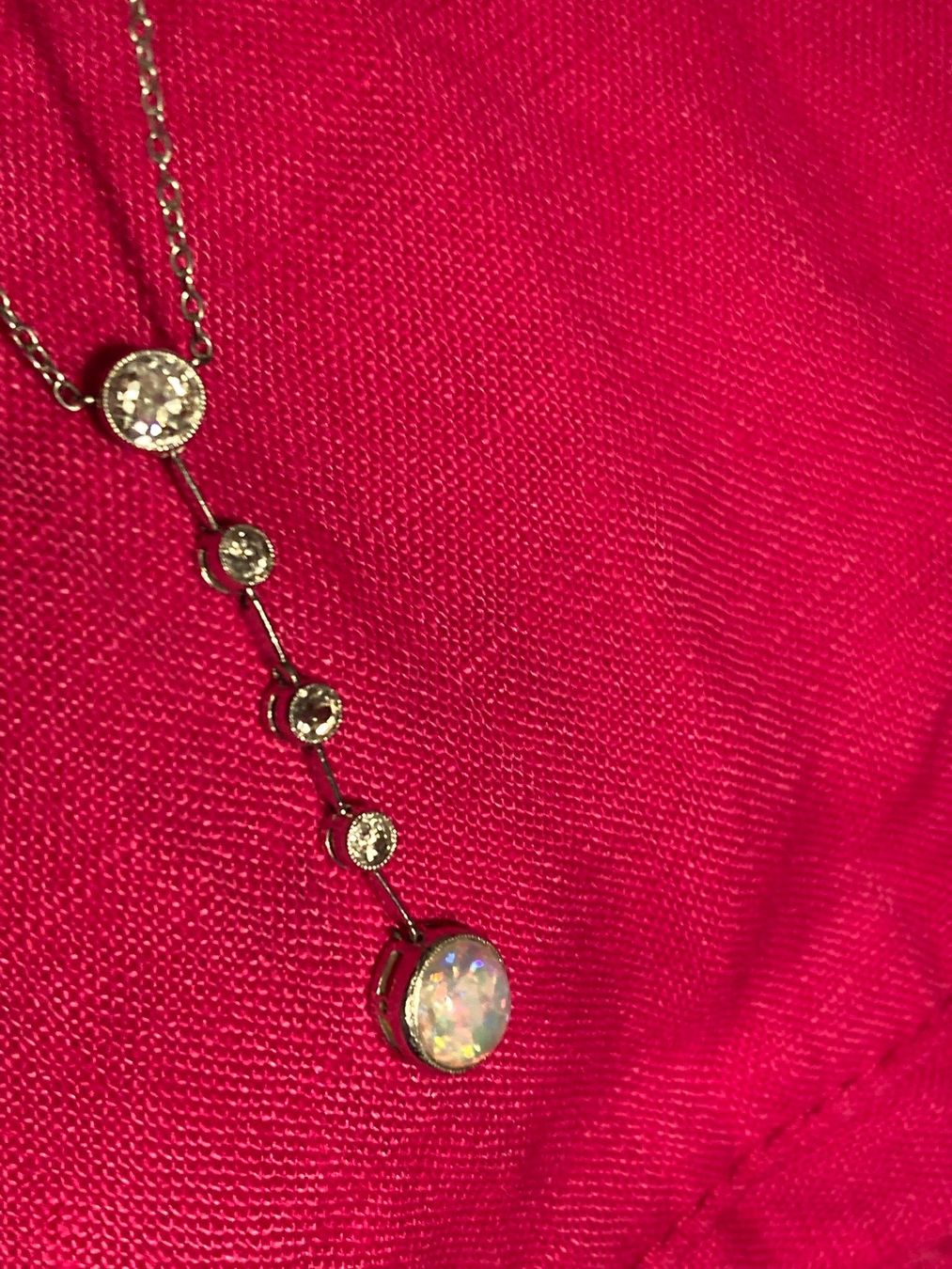 Catenine: Jugendstil Collier Platin mit Diamanten und Opal – Usato da Zuerich venduto da SaTs-43