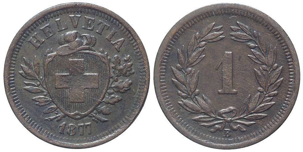 Tutti le monete: 1 Rappen 1877 (02) – Usato da Chiasso venduto da Novamarketing