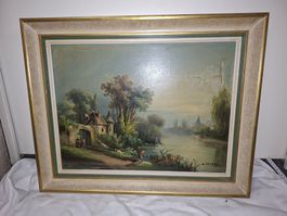 Ölgemälde M. Wider 1900. Flusslandschaft im Rahmen