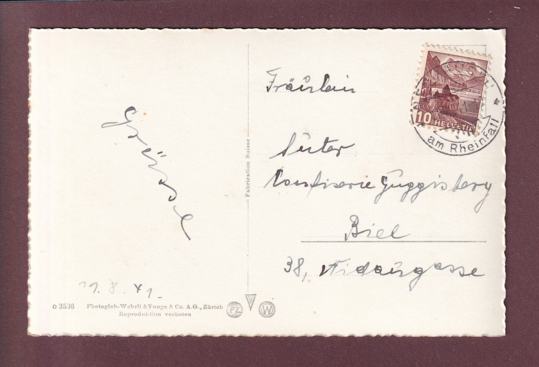 Cartoline postali: SCHAFFHAUSEN - Munot - Schiff - 1941 – Usato da Pully venduto da nicecards 1