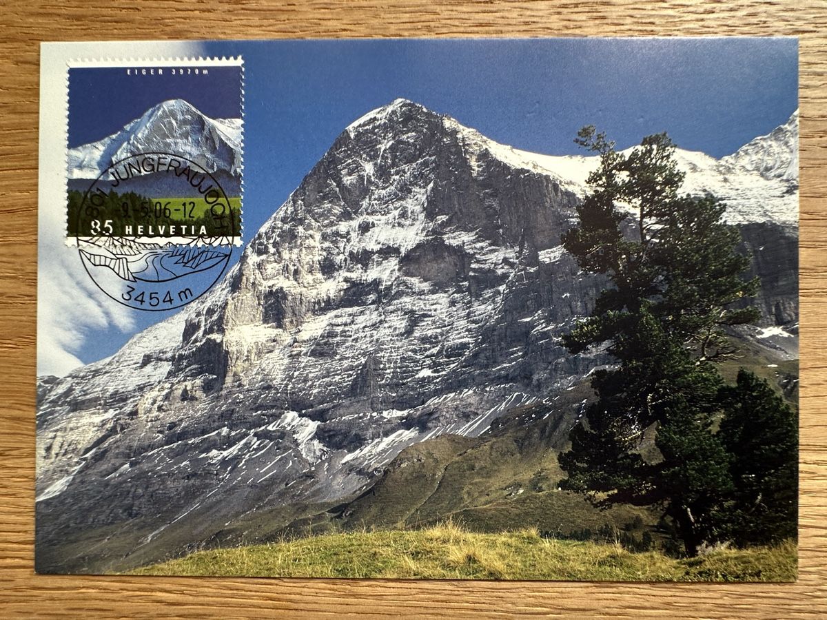 Tutti i francobolli: Schweiz - 3 Maximumkarten 2006 Eiger Mönch Jungfrau – Usato da Schmitten / FR venduto da Samsara169 1