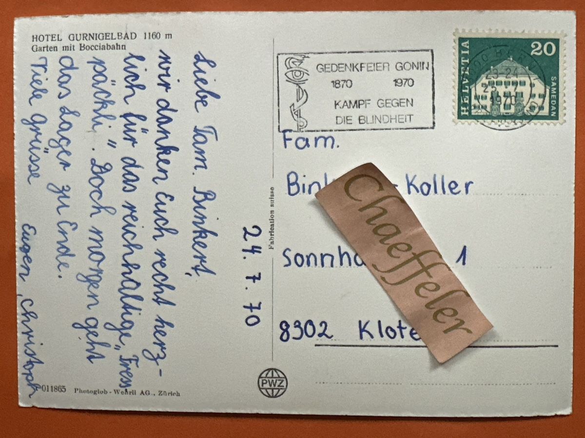Cartoline postali: Alte Ansichtskarte HOTEL GURNIGELBAD, Garten mit Bocciabahn – Usato da Zürich venduto da Chaeffeler 1