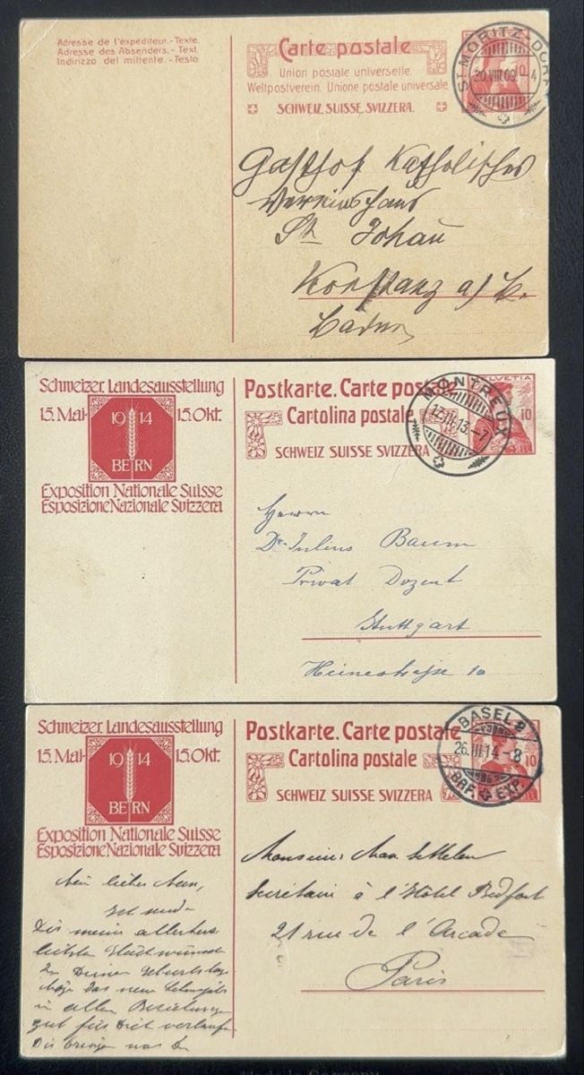 Ansichtskarten: 3 alte Postkarten Bern, St. Moritz, Paris gebraucht – Gebraucht aus birsfelden von tim0444