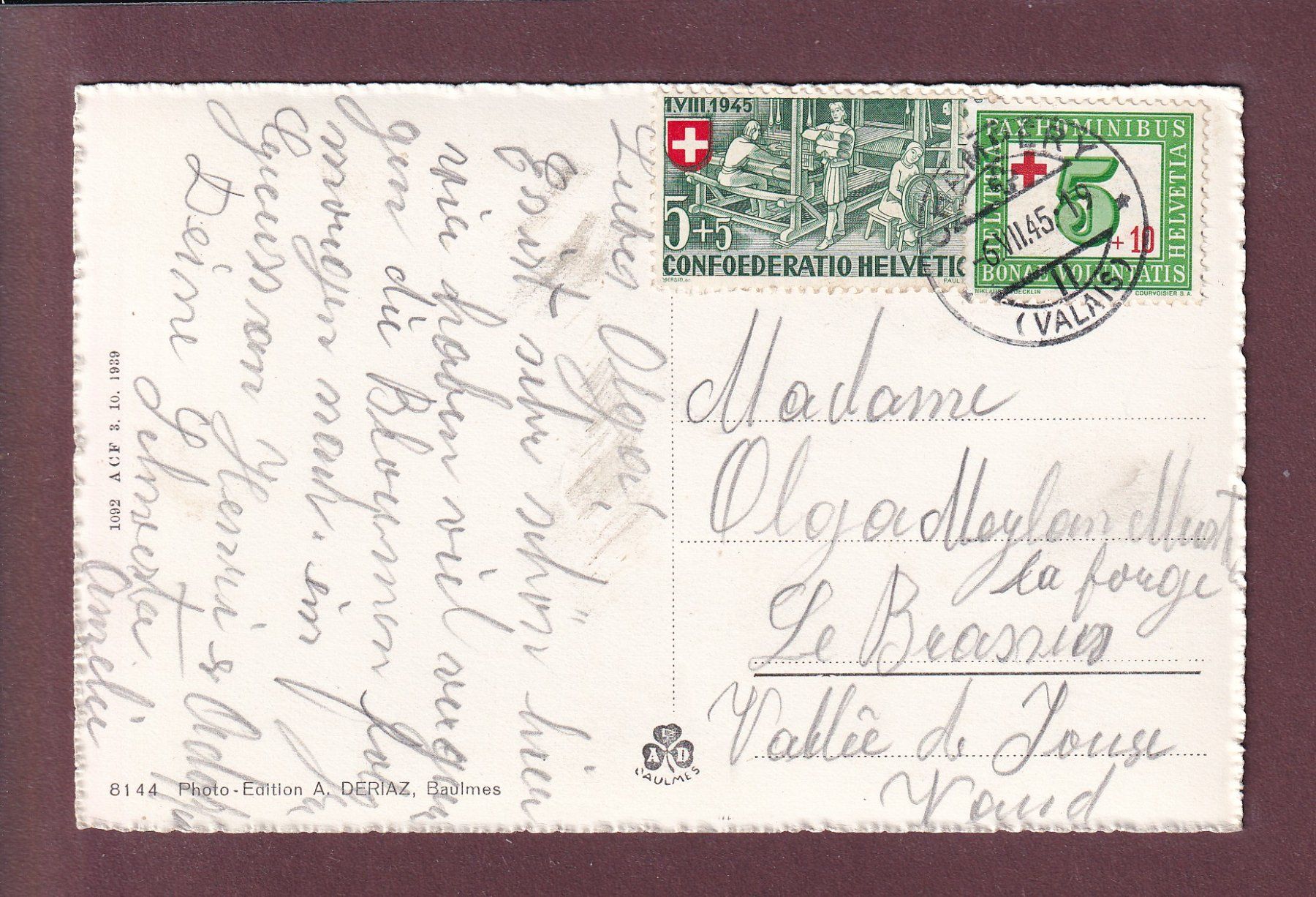 Cartes postales: CHAMPERY - Téléférique de Planachaux - 1945 – D'occasion à Pully par nicecards 1