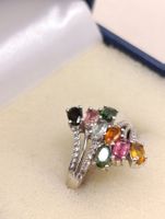 Vintage 925er Silber Ring mit bunte Steine besezt Top