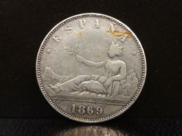 REPLIKA einer antiken Silbermünze  5 PESETAS 1869 ESPANA