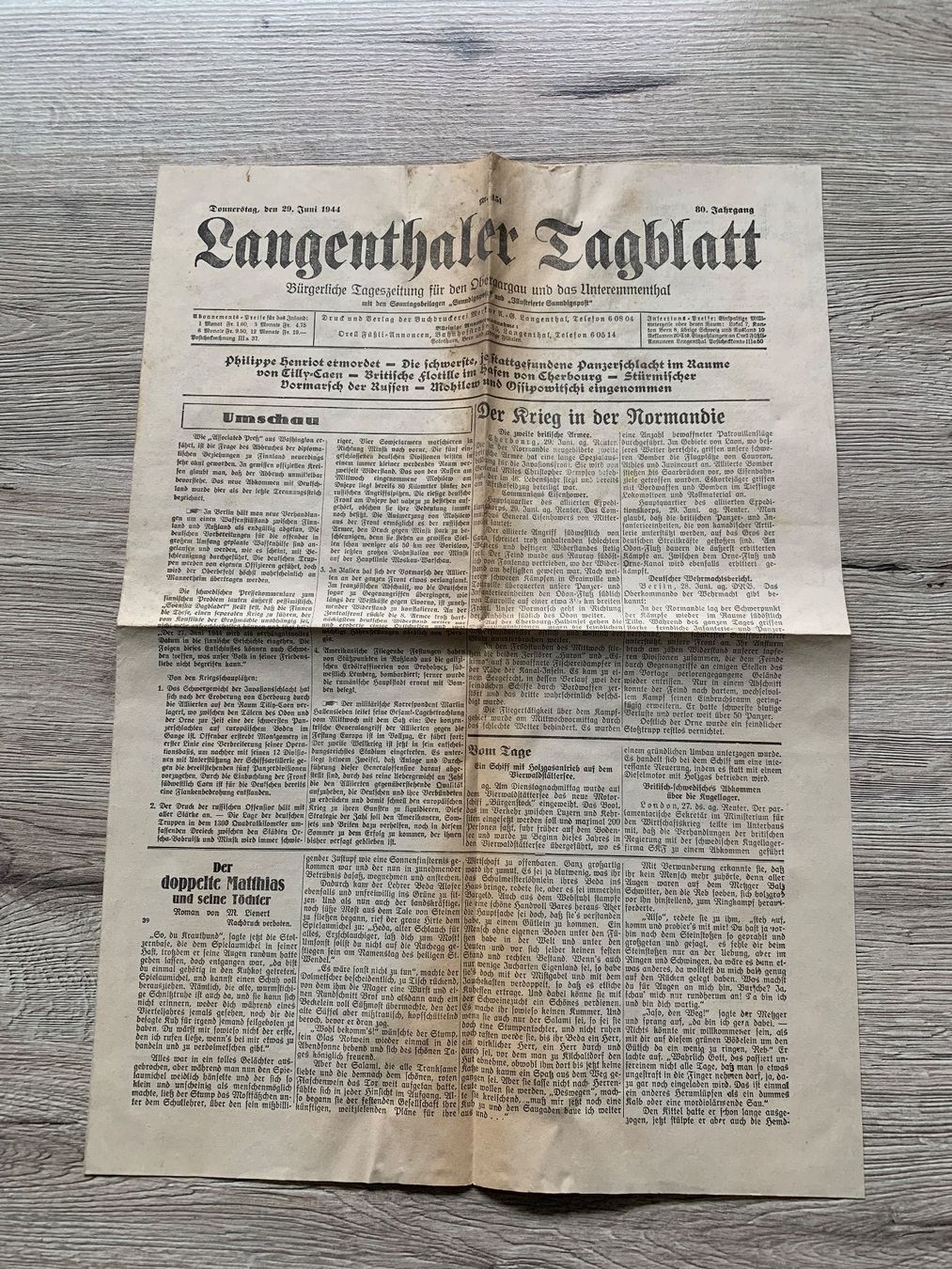 Riviste & Magazine: Langenthaler Tagblatt von 1944 – Usato da Langenthal venduto da Brunnbach