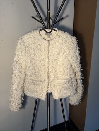 H&M Jacke weiss mit Fransen strukturiert Grösse S