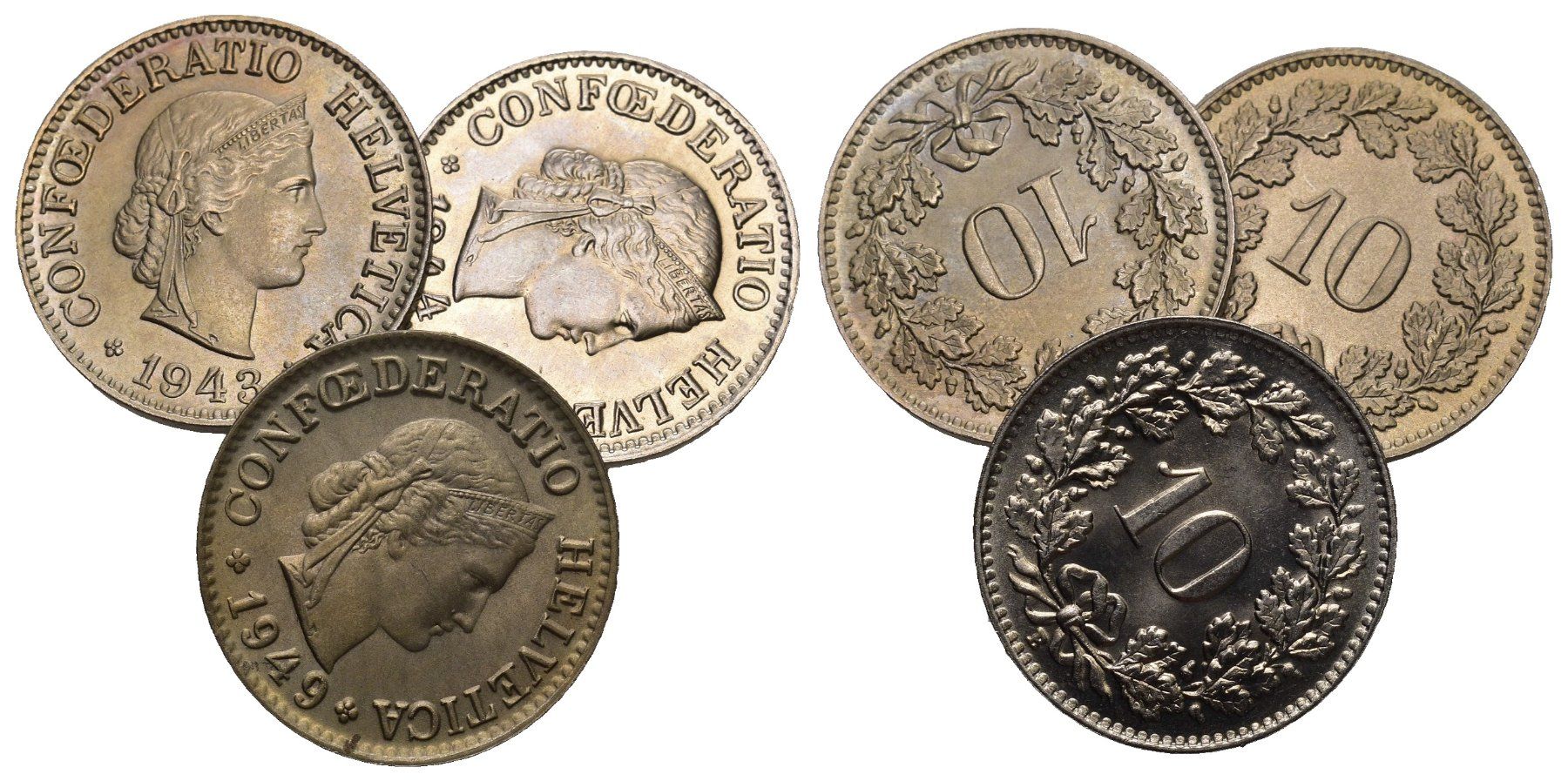 Alle Münzen: Schweiz 1943+1944+1949 – Gebraucht aus Bern von numismatictops