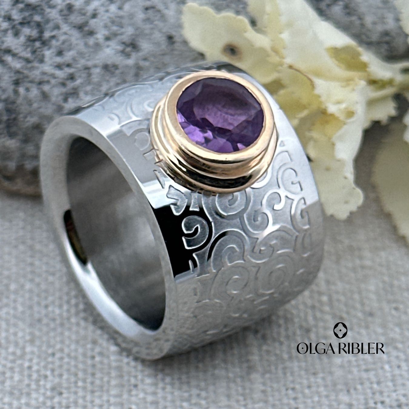 Olga Ribler Bagues: Edelstahlring mit Amethyst, Gr. 60 – Neuf (Voir description) à Luzern par MonikaS03