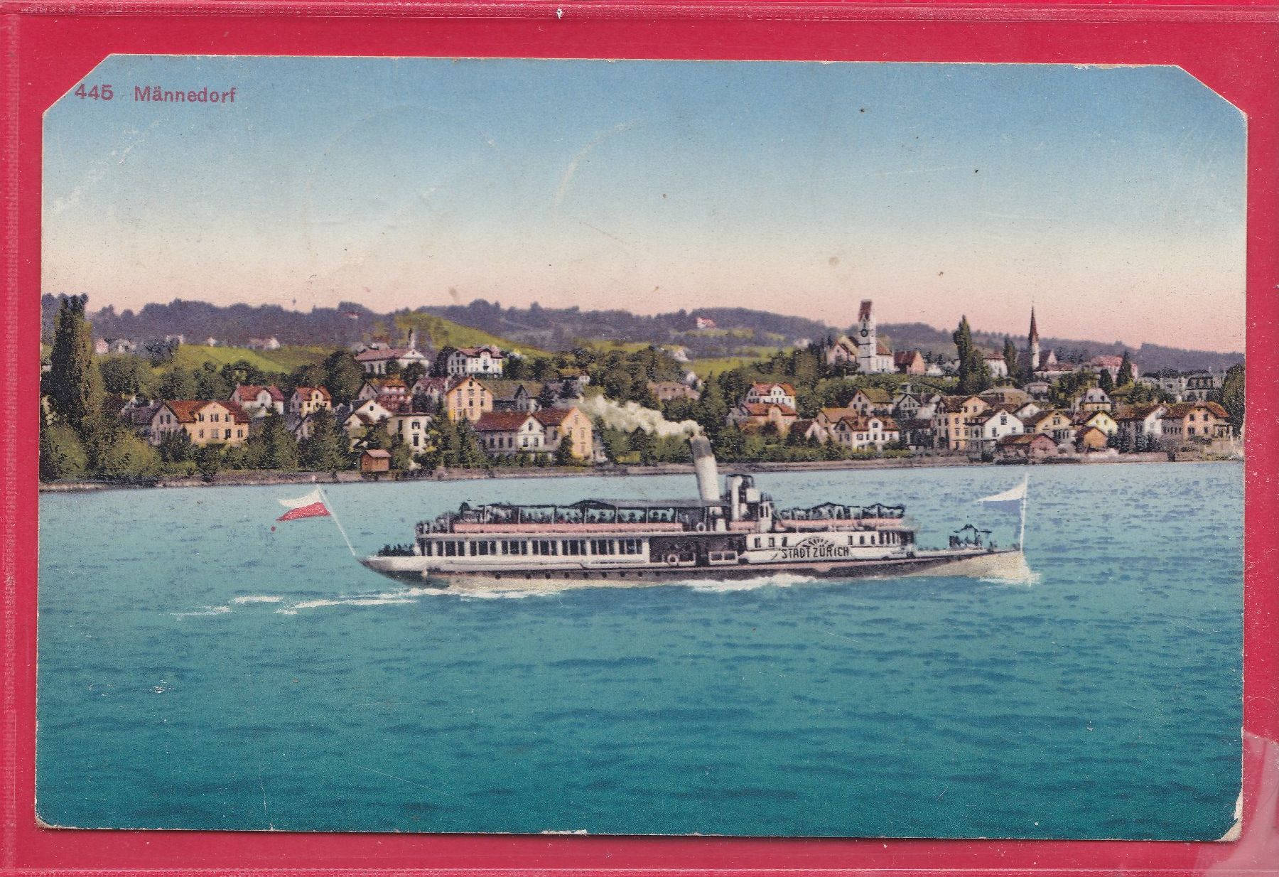 Cartoline postali: MÄNNEDORF MIT DAMPFER STADT ZÜRICH, 23.7.1925 – Usato da Oberrieden venduto da Gebirgsstelze
