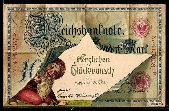 Cartes postales: Prosit Neujahr, Geldschein 100 Reichsmar – D'occasion à Berlin par bartko-reher