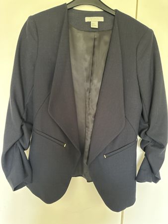H&M Navy Blue Blazer - Ruched Sleeves - Size US 6/EUR 36