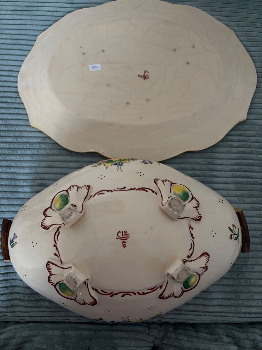 Ciotole: Grosse Keramik- Terrine mit Deckel&Servierplatte-handbemalt – Usato da Basel venduto da LH_01 5