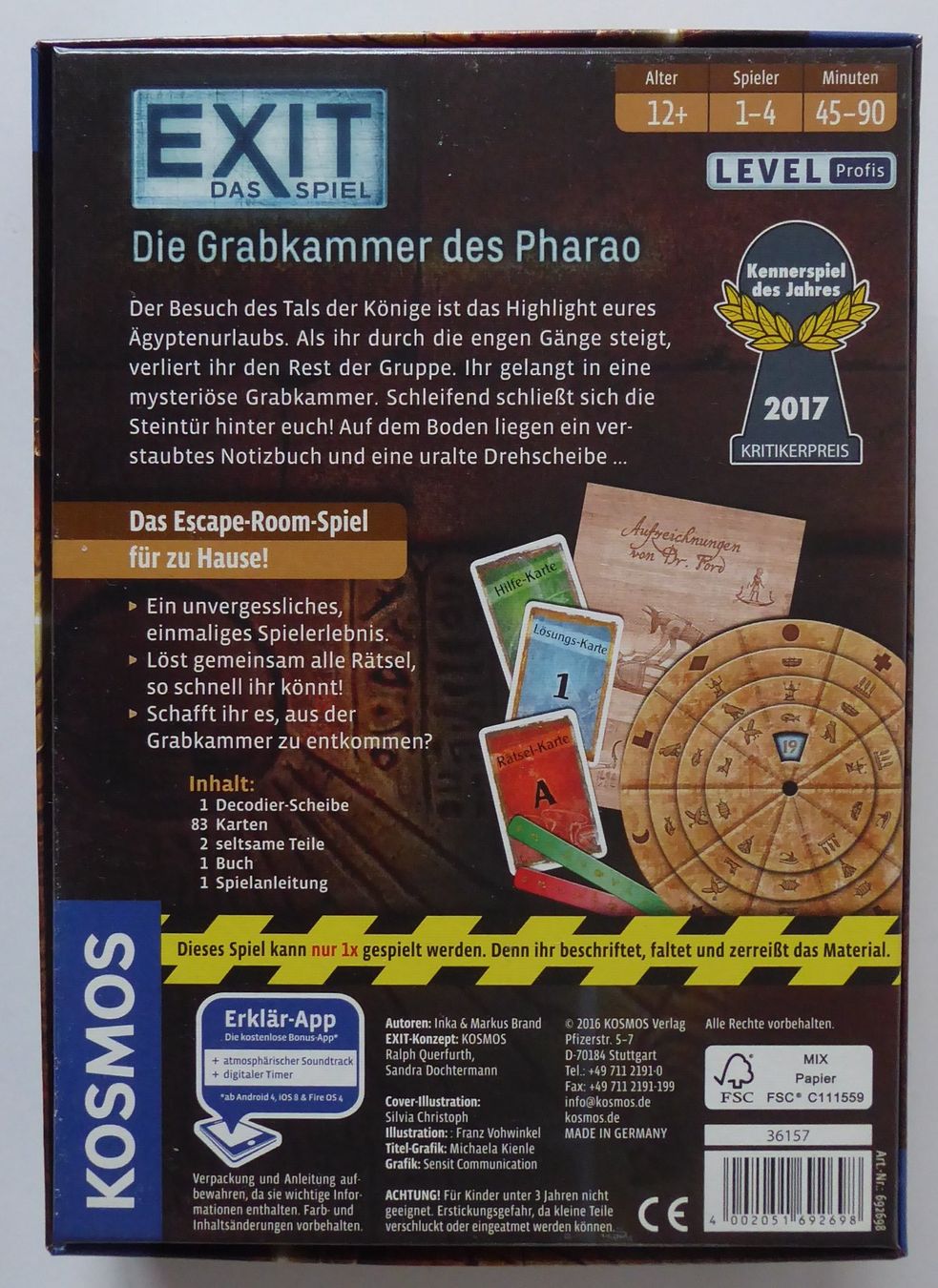 Kosmos Spiele: Exit - Das Spiel: Die Grabkammer des Pharao, kosmos – Neu und originalverpackt aus Wettingen von tonia3 1