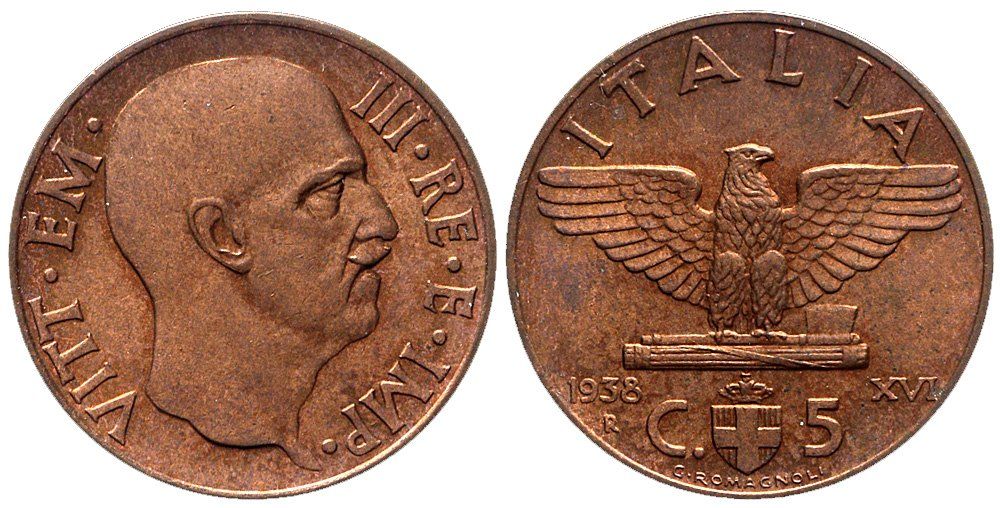 Tutti le monete: Italien, 5 Cents 1938 Roma – Usato da Chiasso venduto da Novamarketing