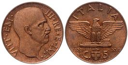 Italien, 5 Cents 1938 Roma