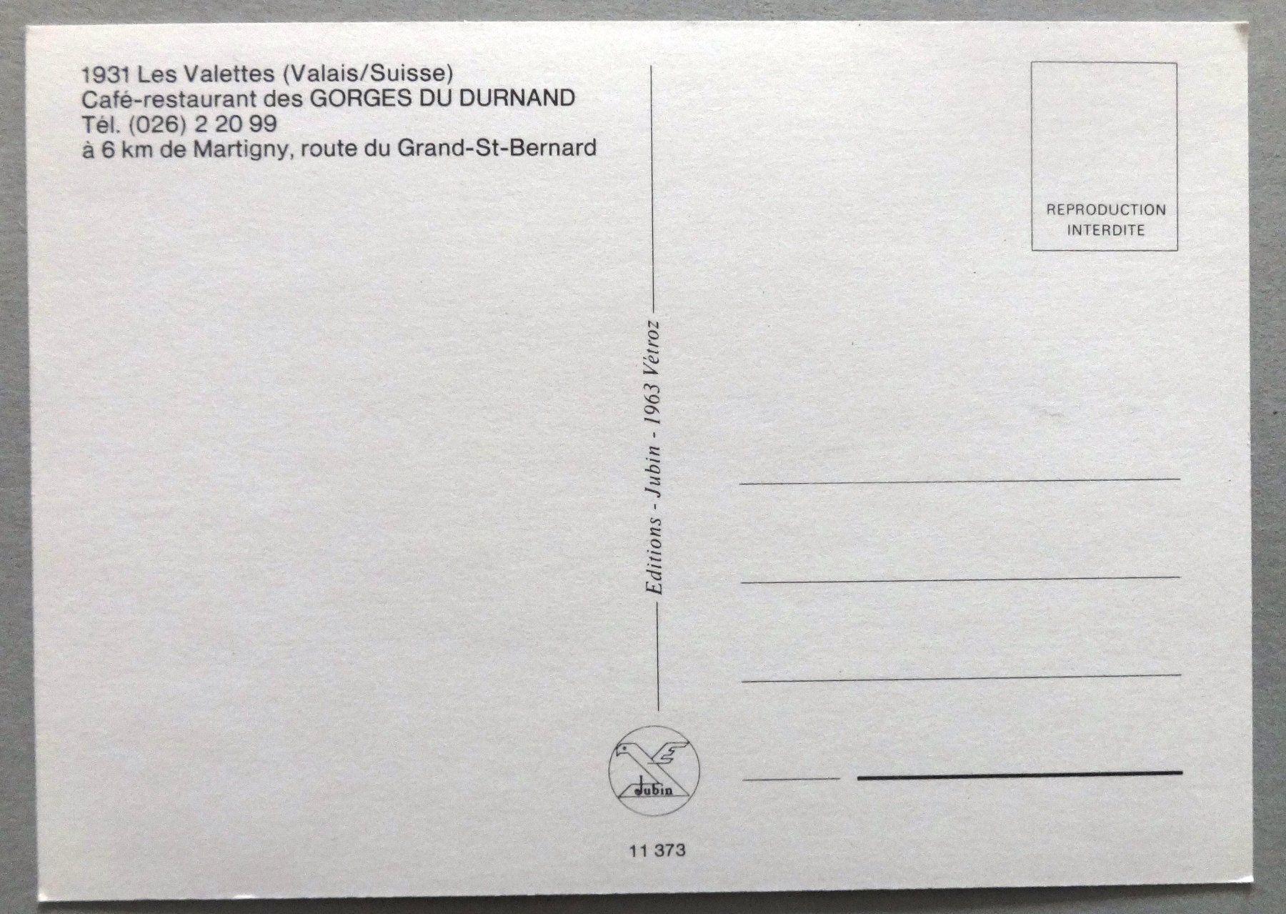 Cartes postales: Les Gorges du Durnand, Les Valettes, Vallon de Champex – D'occasion à Fétigny par Billy2miny 1