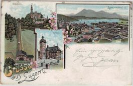 LU 4 Litho Luzern Gütsch 3 Bilder 1898 nach Köln-Marienburg
