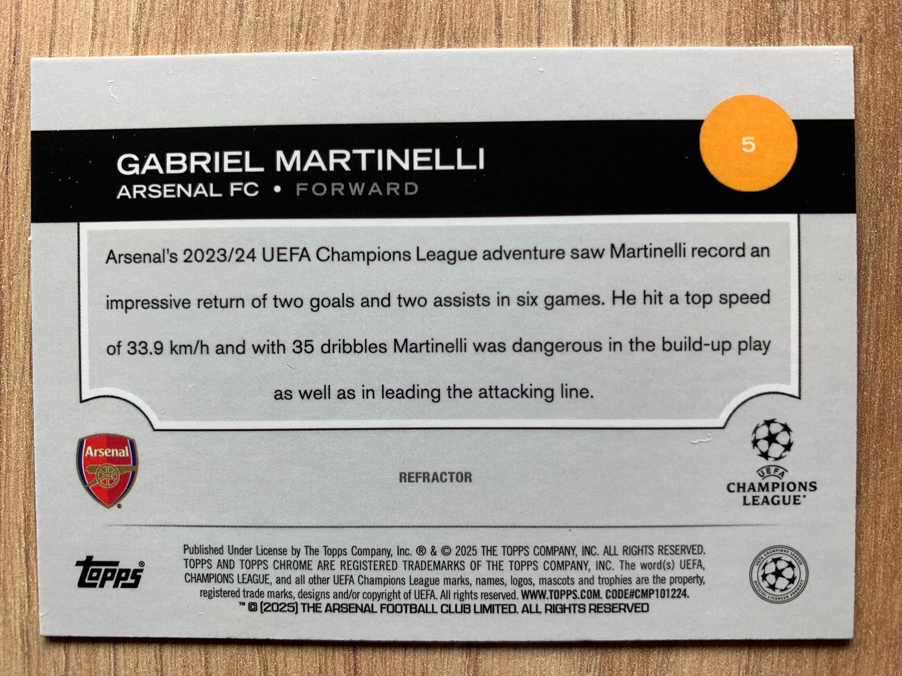 Karten: Soccer Gabriel Martinelli REFRACTOR Topps Chrome 2025 – Gebraucht aus Netstal von Clutch79Cardz 1
