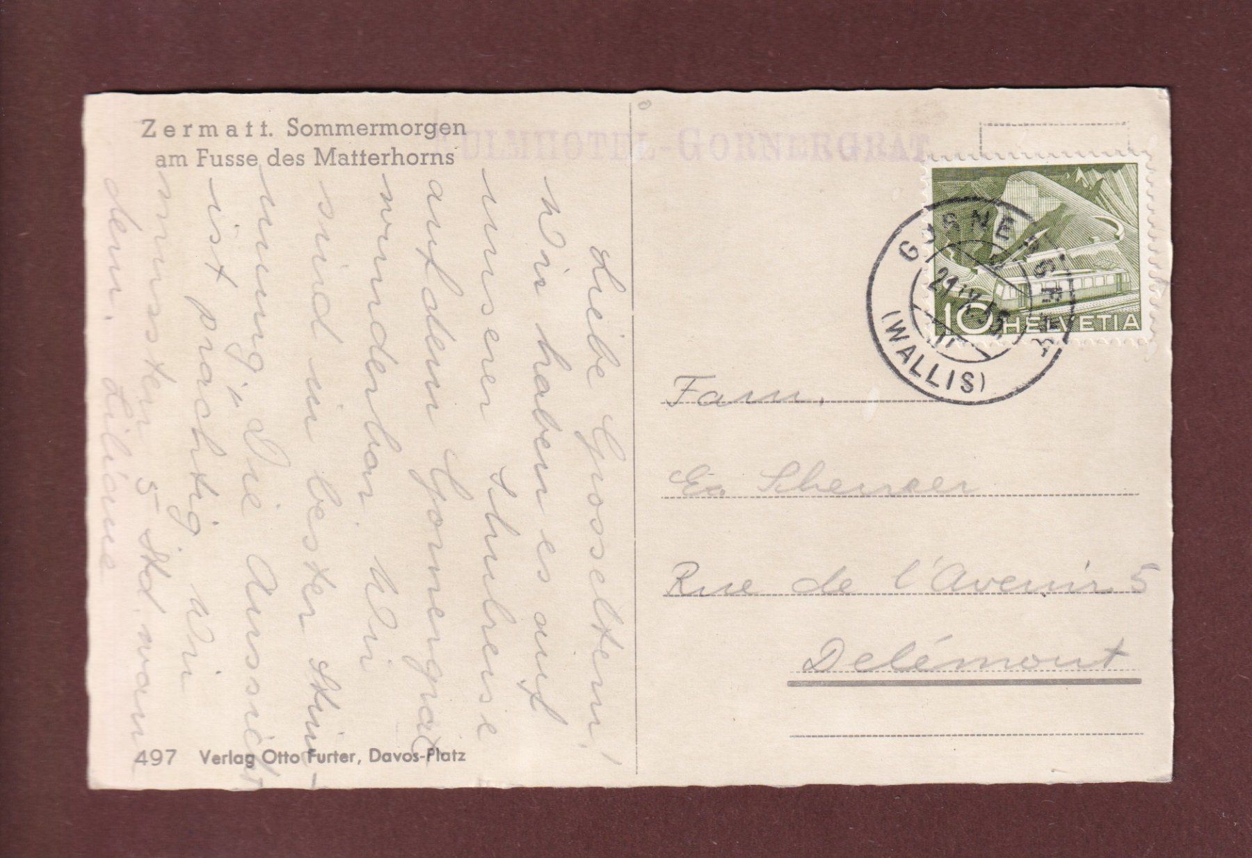 Cartoline postali: Zermatt - MATTERHORN - 1955 – Usato da Pully venduto da nicecards 1