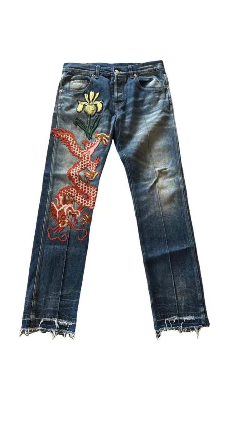 Gucci Jeans: Gucci Embroided Jeans Dragon – Usato da Schlieren venduto da uli_8mbm