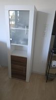 Vitrine, Beistellschrank weiss mit Holztür und Glasfront