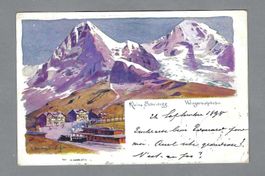 1898, LITO KLEINE SCHEIDEGG, WENGERNALPBAHN, BAHNHOF MIT ZUG