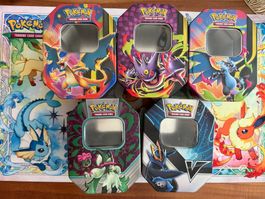 Pokémon tin boxes EMPTY - LEER Trading Card Game 5 Stk.