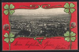 Zürich, Teilansicht und die Alpen von d