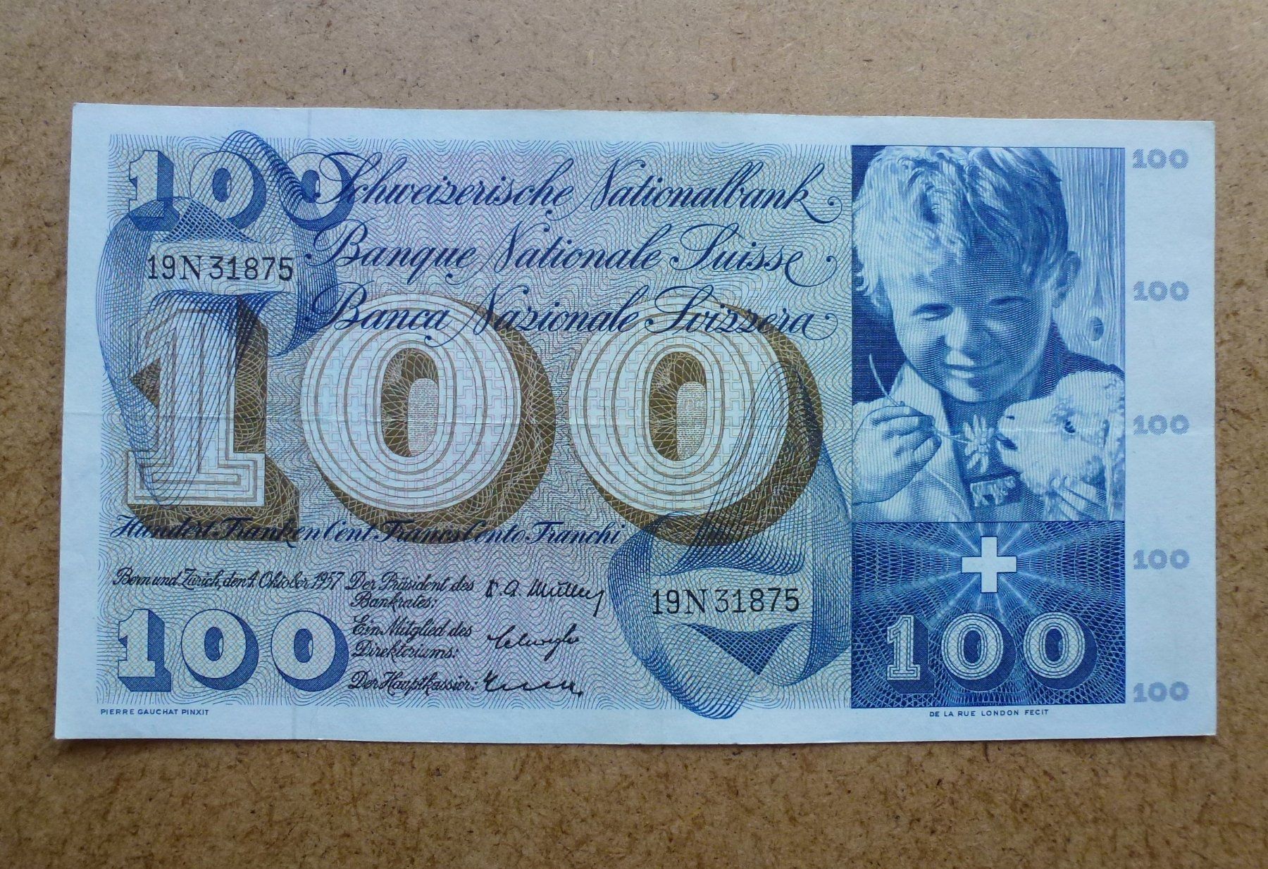 Banconote: ++ 100.- Franken 04. Oktober 1957 – Usato da Walkringen venduto da Casablanca777