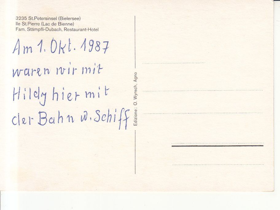 Ansichtskarten: St. Petersinsel 1987 – Gebraucht aus Bürglen TG von StampGraf 1