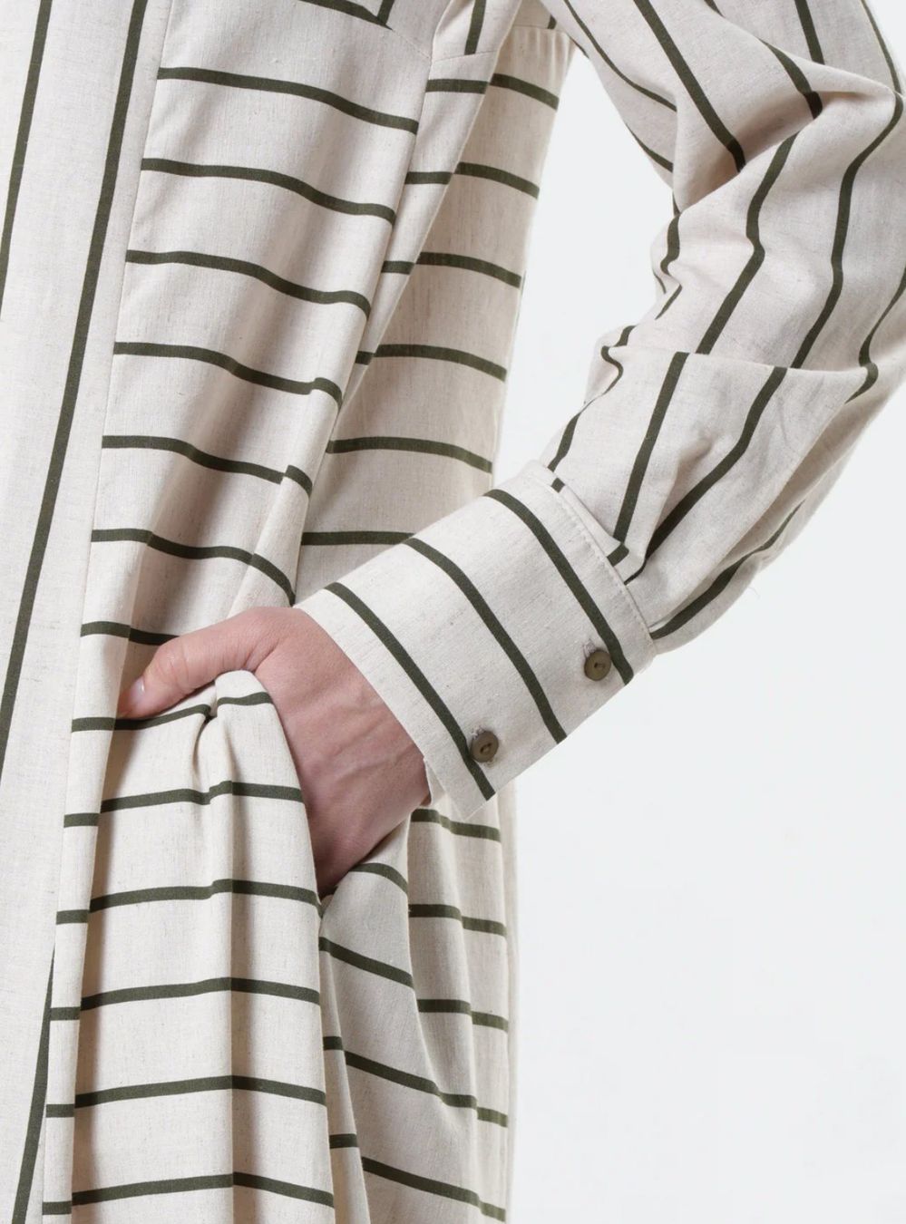 Vestiti: Maxi -Leinenkleid mit khakifarbenen-Streifen - Designermode – Nuovo e nell'imballaggio originale da Zürich venduto da Naebeli 5