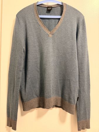 Hugo Boss Pull Homme Slim Fit Col V Bleu Gris