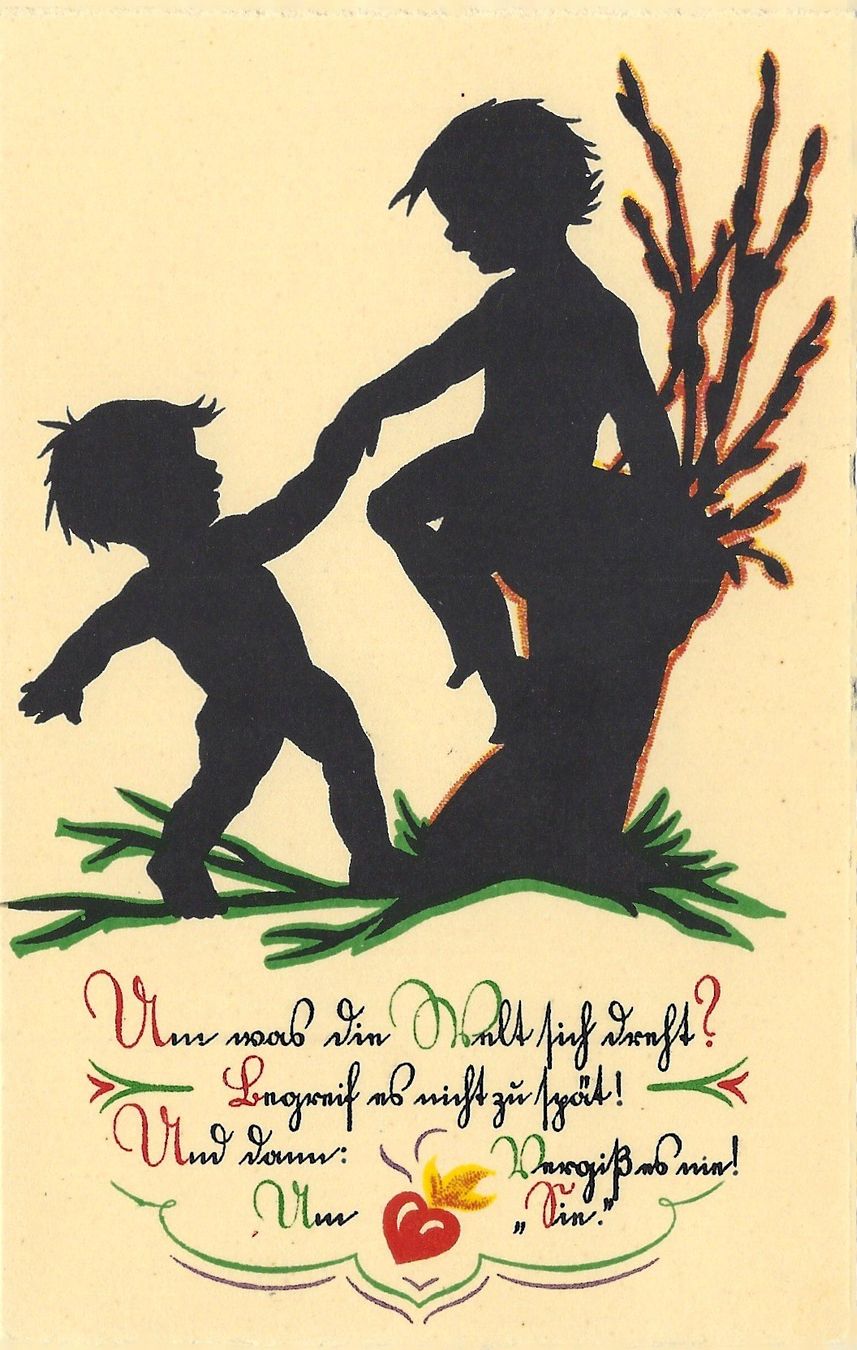 Cartoline postali: 4 antike Kinderkarten in schwarz – Usato da Bütschwil venduto da Jackson1A 4
