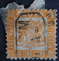 Baden MNr. 22b 30 Kreuzer gestempelt (repariert)